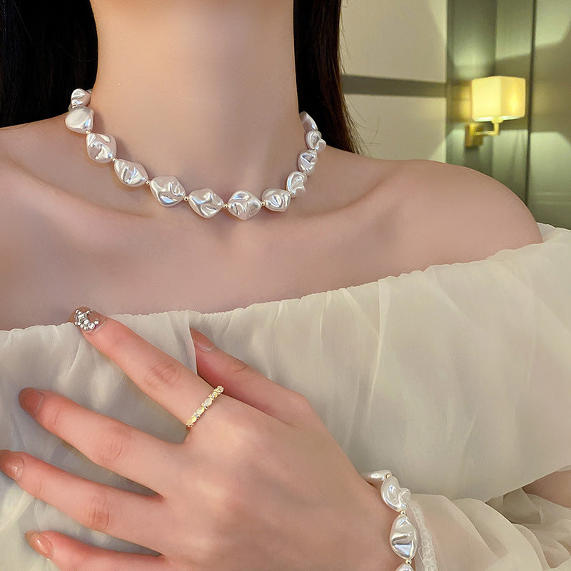 Irregular Pearl Necklace & Bracelet Set Baroque Style Pearl Jewelry French Elegant Beaded Necklace Fashion Pearl Gift For Women