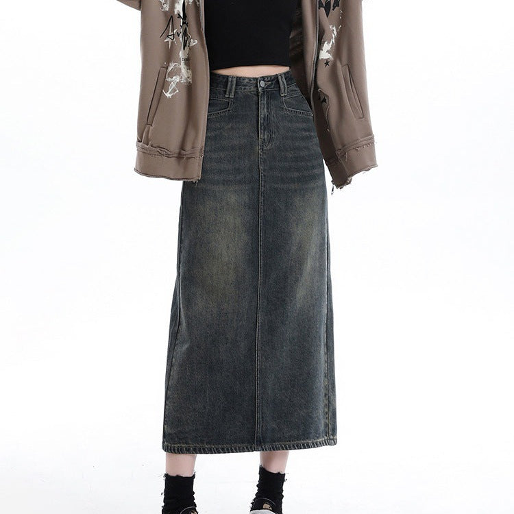 Korean-style Versatile Denim Skirt Womens Retro High-waisted