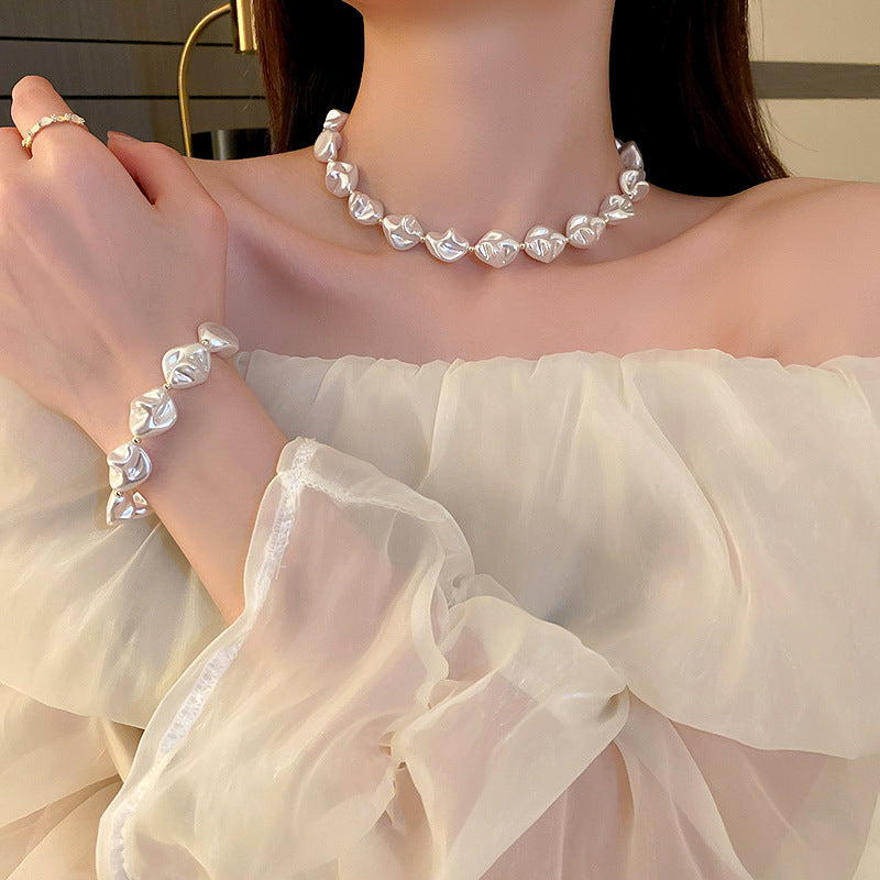 Irregular Pearl Necklace & Bracelet Set Baroque Style Pearl Jewelry French Elegant Beaded Necklace Fashion Pearl Gift For Women