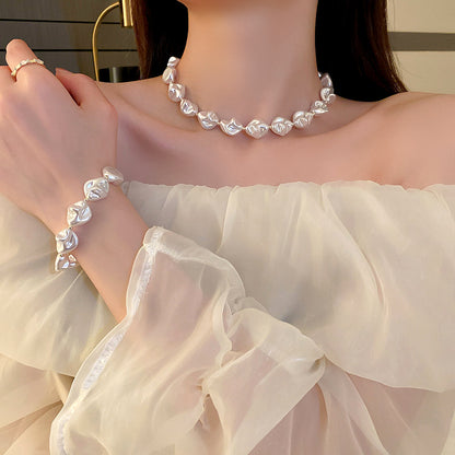 Irregular Pearl Necklace & Bracelet Set Baroque Style Pearl Jewelry French Elegant Beaded Necklace Fashion Pearl Gift For Women