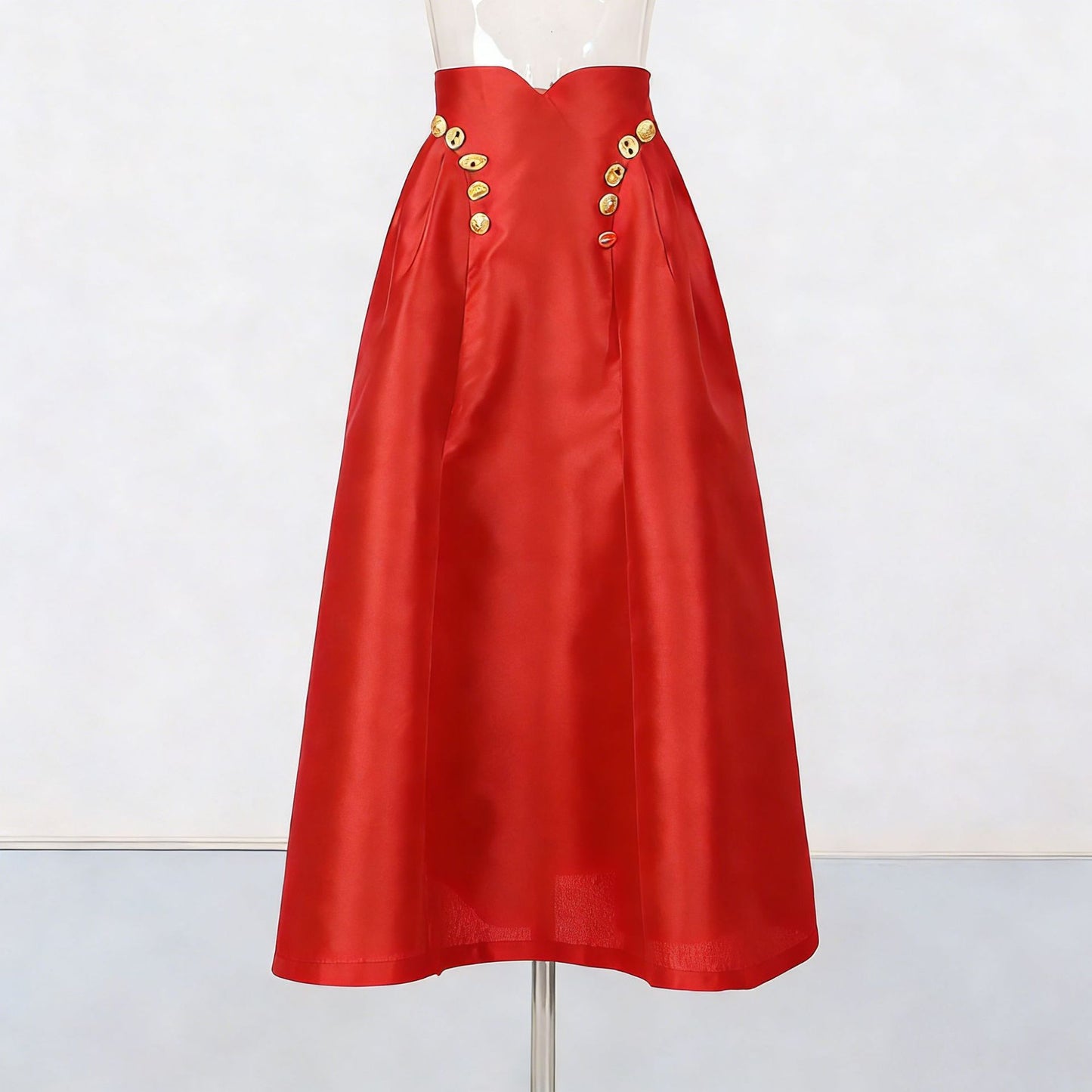 Irregularly Shaped Button-decorated Pleated Midi Skirt
