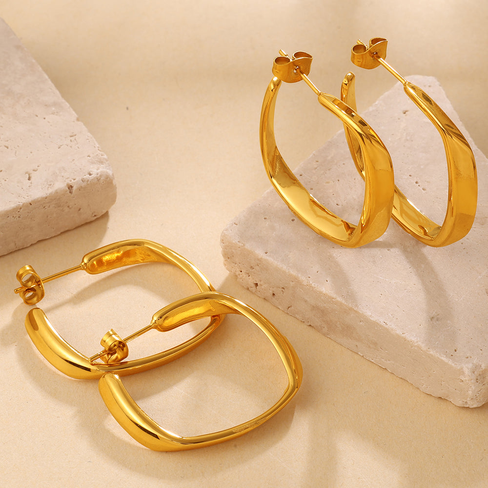 Minimalist Irregular Twisted Gold Hoop Earrings-Luxury Dainty Design For Daily & Office Wear