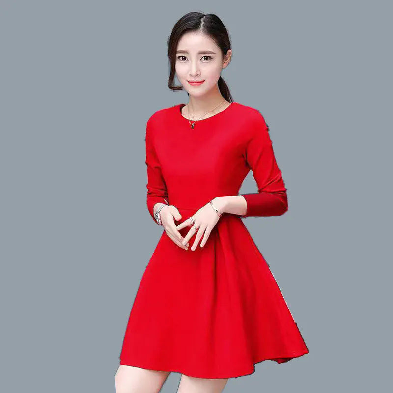 Women's Solid-Color Long-Sleeve Plus-Size Elegant Dress