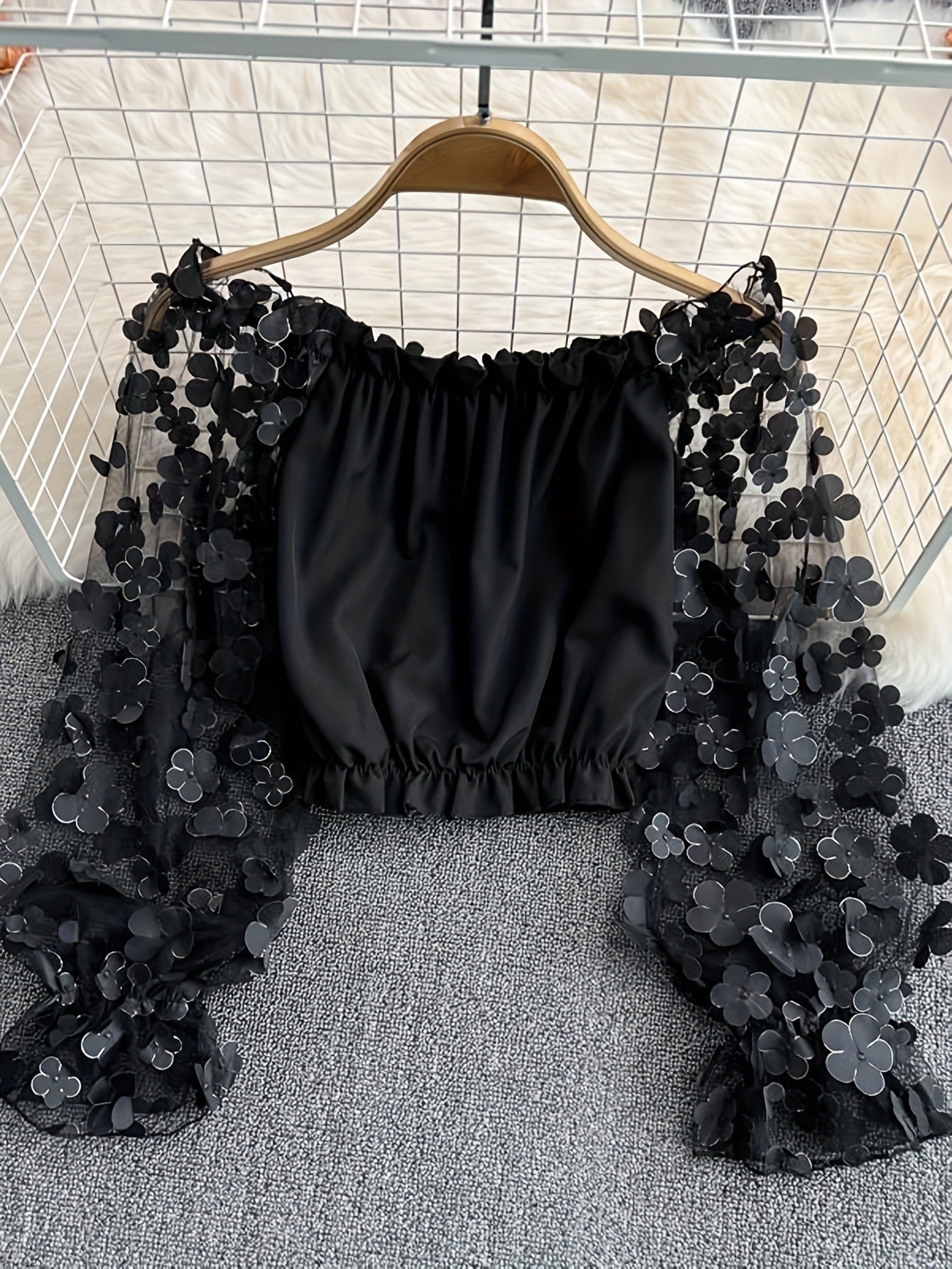 Floral Fairy Mesh-Patchwork Chiffon Blouse