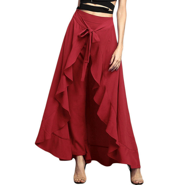 Women Pants Causal Ruffle Drawstring Trouser