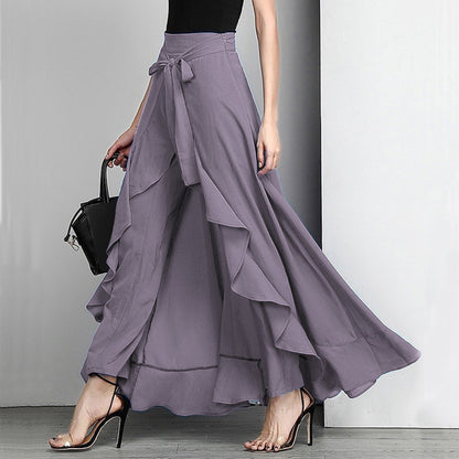 Women Pants Causal Ruffle Drawstring Trouser