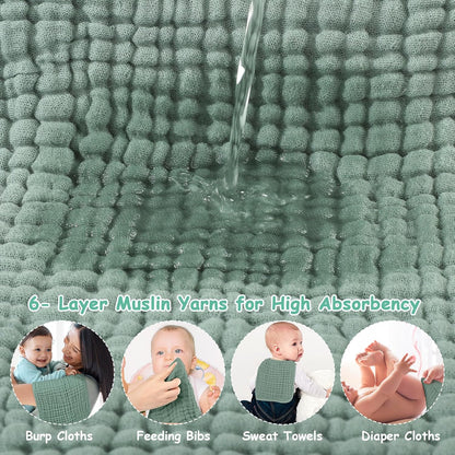 Muslin Burp Cloths, Cotton, Large 25x50cm, Extra Soft & Absorbent, 6-Pack Baby Burping Cloth For Boys & Girls  9 Color Options