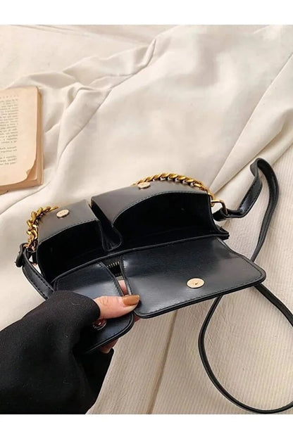 Women Black Baguette Bag With Squirrel Accessory Design Elegant Shoulder Handbag
