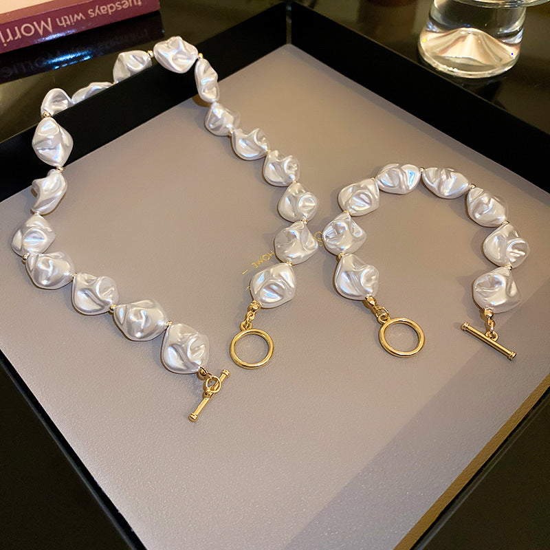 Irregular Pearl Necklace & Bracelet Set Baroque Style Pearl Jewelry French Elegant Beaded Necklace Fashion Pearl Gift For Women