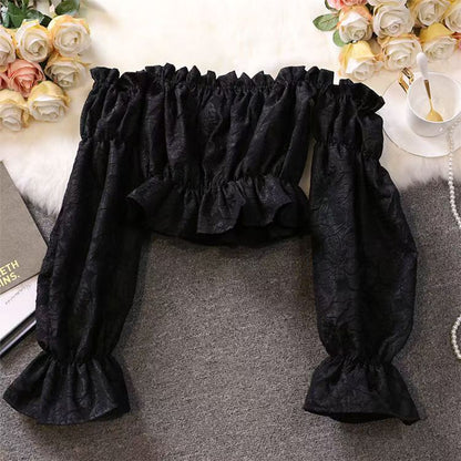 Pure And Alluring Off-the-Shoulder Ruffle-Trim Shirt For Girls