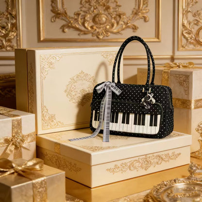 Lightweight Abeibi Polka-Dot Black And White Piano Key Shoulder Bag