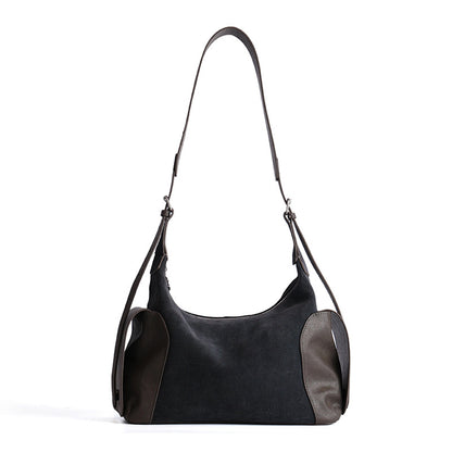 Vintage Boston Bag With Frosted Cowhide And Large Capacity Shoulder Bag