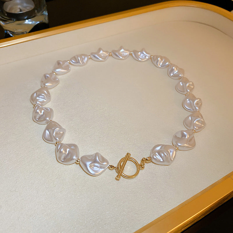 Irregular Pearl Necklace & Bracelet Set Baroque Style Pearl Jewelry French Elegant Beaded Necklace Fashion Pearl Gift For Women