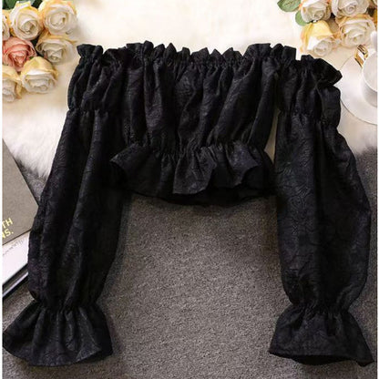 Pure And Alluring Off-the-Shoulder Ruffle-Trim Shirt For Girls