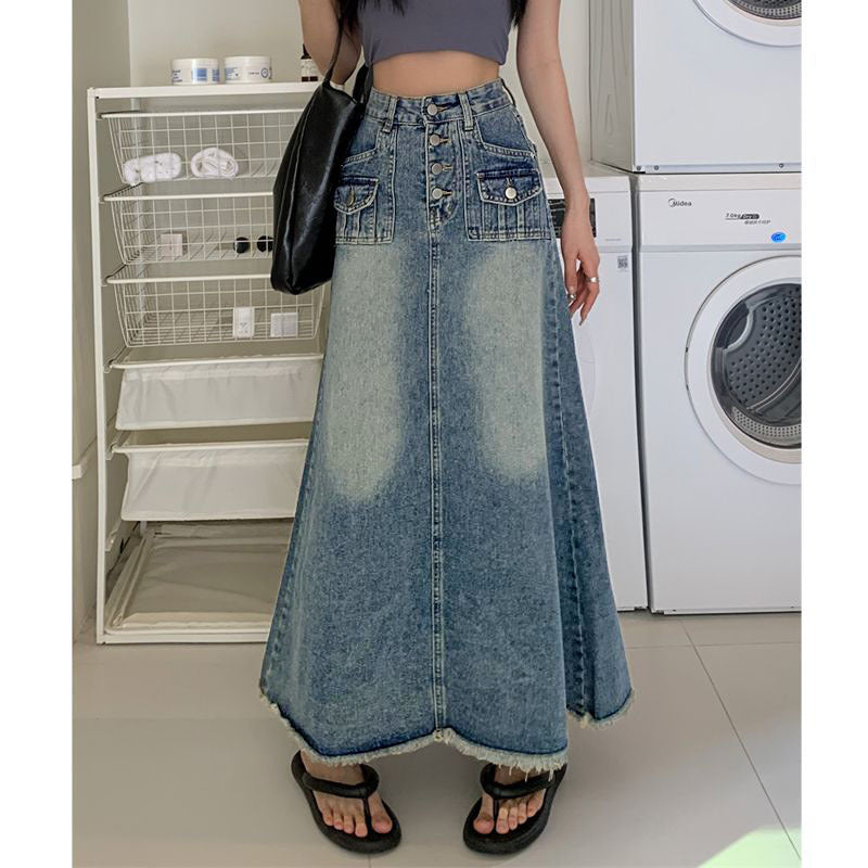 High-End Designer-Look A-Line Flowy Tummy-Control Denim Skirt
