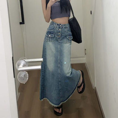 High-End Designer-Look A-Line Flowy Tummy-Control Denim Skirt