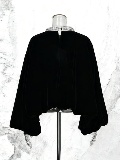 Round Neck Rhinestone Loose Solid Color Pullover Shirt