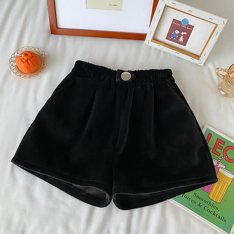 Thickened High Waist Wide Leg Pants Elastic Waist Warm Casual Pants Women