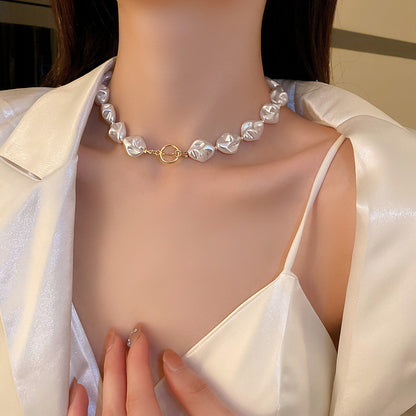 Irregular Pearl Necklace & Bracelet Set Baroque Style Pearl Jewelry French Elegant Beaded Necklace Fashion Pearl Gift For Women