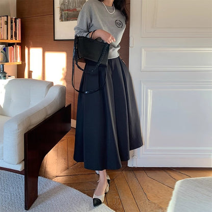 High-waisted Pleated Midi A-line Maxi Skirt