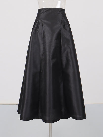 Irregularly Shaped Button-decorated Pleated Midi Skirt
