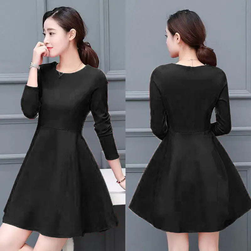 Women's Solid-Color Long-Sleeve Plus-Size Elegant Dress