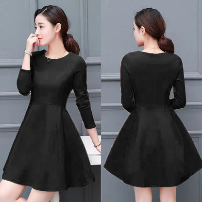 Women's Solid-Color Long-Sleeve Plus-Size Elegant Dress