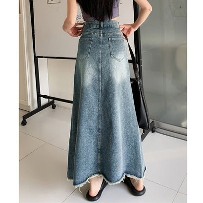 High-End Designer-Look A-Line Flowy Tummy-Control Denim Skirt