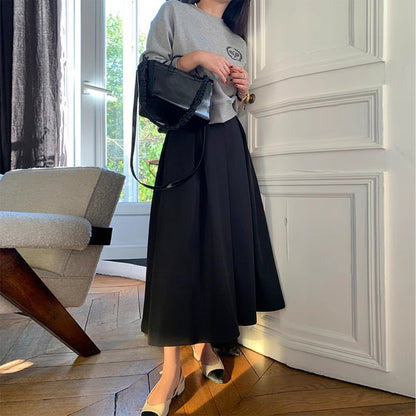 High-waisted Pleated Midi A-line Maxi Skirt