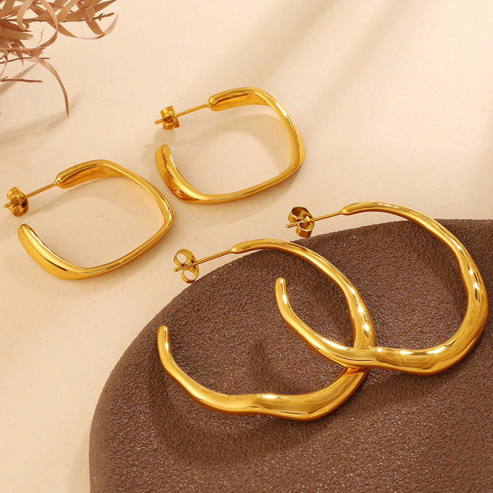 Minimalist Irregular Twisted Gold Hoop Earrings-Luxury Dainty Design For Daily & Office Wear