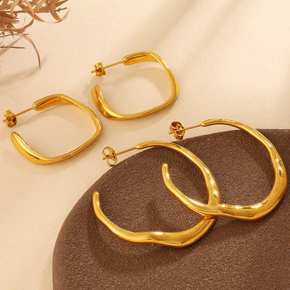 Minimalist Irregular Twisted Gold Hoop Earrings-Luxury Dainty Design For Daily & Office Wear