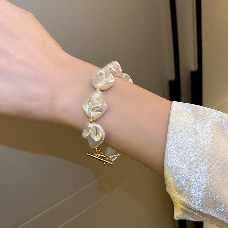 Irregular Pearl Necklace & Bracelet Set Baroque Style Pearl Jewelry French Elegant Beaded Necklace Fashion Pearl Gift For Women