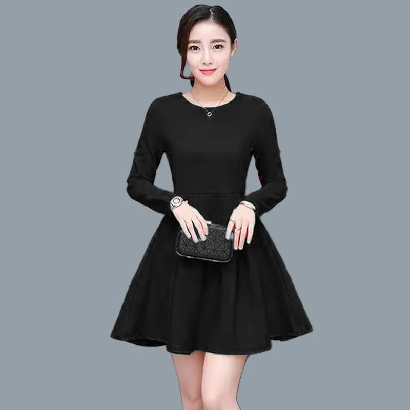Women's Solid-Color Long-Sleeve Plus-Size Elegant Dress