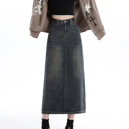 Korean-style Versatile Denim Skirt Womens Retro High-waisted
