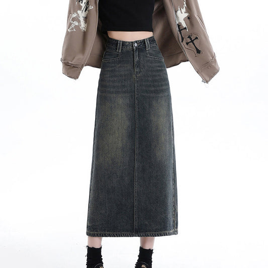 Korean-style Versatile Denim Skirt Womens Retro High-waisted