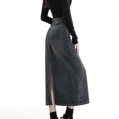 Korean-style Versatile Denim Skirt Womens Retro High-waisted