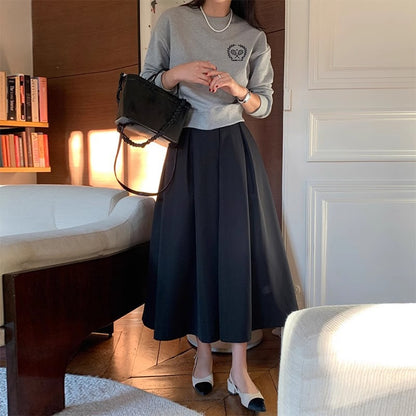 High-waisted Pleated Midi A-line Maxi Skirt