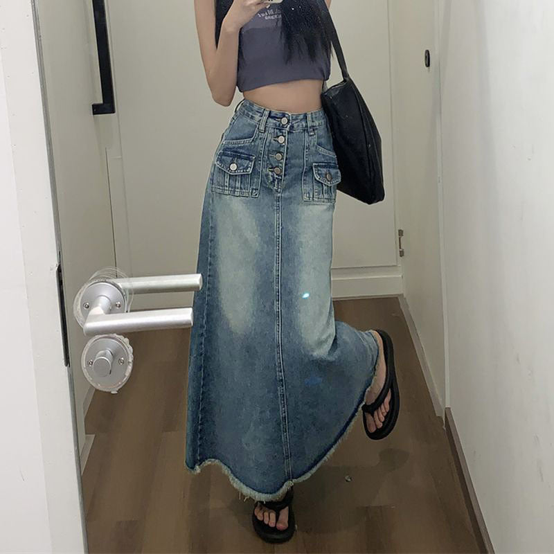 High-End Designer-Look A-Line Flowy Tummy-Control Denim Skirt