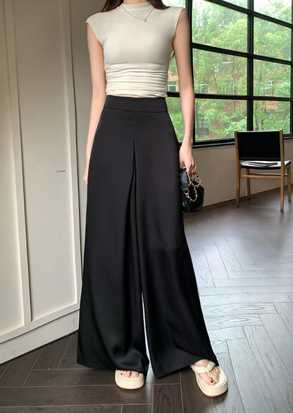 Casual Pants High Waist Acetate Satin Wide Leg Pants For Women