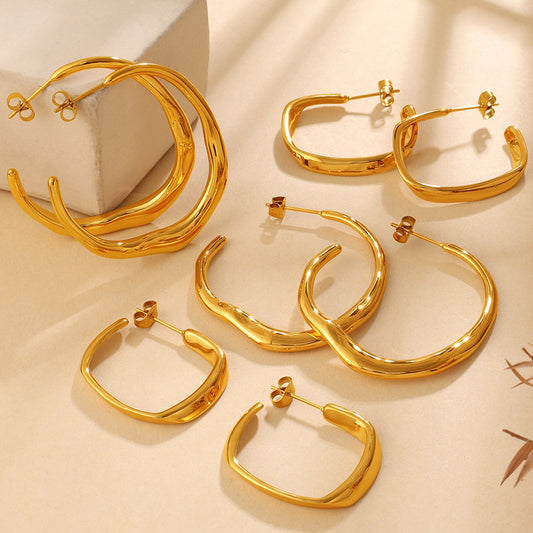 Minimalist Irregular Twisted Gold Hoop Earrings-Luxury Dainty Design For Daily & Office Wear