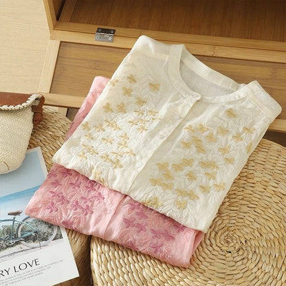 Half-sleeve Youth-boosting Shirt Stand-up Collar Loose Fit Women